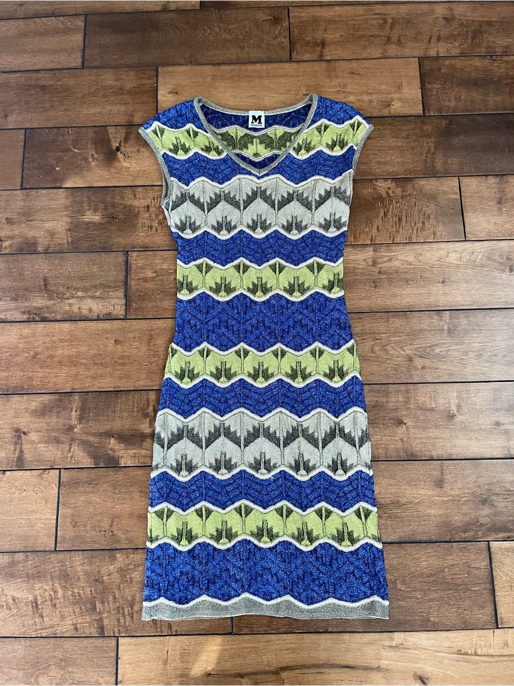 M Missoni Lurex Blue and Green Tight Dress Size 36